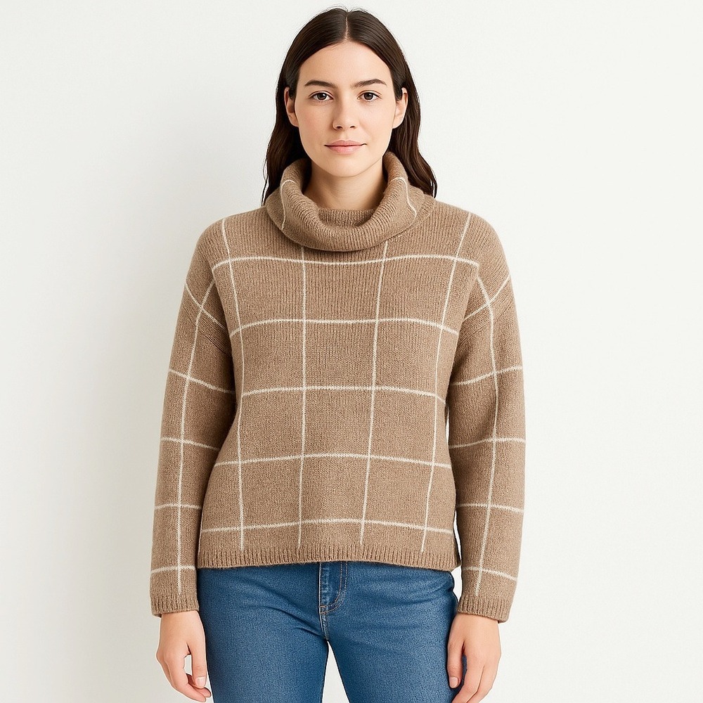 Madewell Plaid Cowl Neck Sweater‎ Wool Blend Pullover Cozy Warm Size Medium